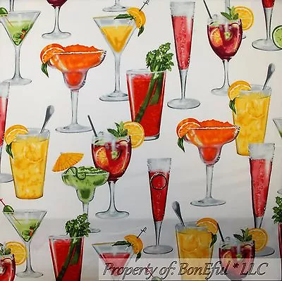$7.40 • Buy BonEful Fabric FQ Cotton Quilt White Red Citrus Fruit Bar Drink Martini Glass US
