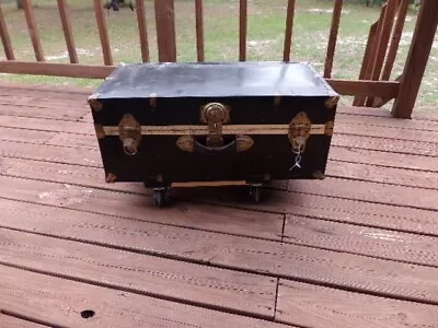 Vintage Black Metal Steamer /Travel Trunk With Original Key For Lock • $100