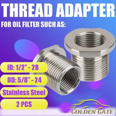 2 Pack Stainless Steel Barrel Thread Adapter 1/2 X 28 TPI To 5/8 X 24 TPI • $16.99