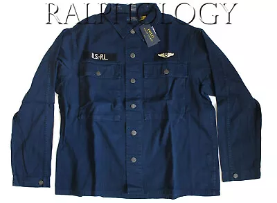 Polo Ralph Lauren Mens Navy Vintage USRL Flight Patch Military Over Shirt Jacket • $126.75