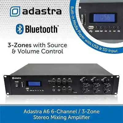 Adastra A6 6-Channel Bluetooth Stereo Amplifier 6x200W 4/8 Ohms FM USB MP3 AUX • £259