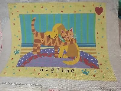 Maggie  Hugtime  Cat And Dog Hand-Painted Needlepoint Canvas • $110