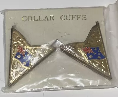 Vintage Metal Collar Tips Cuffs Corners With Australian Flag Brass? • £33.75