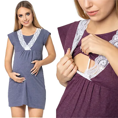 Purpless Maternity Short Sleeve V-neck Lace D Pregnancy Nursing Nightdress 4242n • £9.99