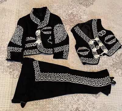Boys Black With White Embroidered Mariachi Set. Pants Vest Jacket Small Size • $75