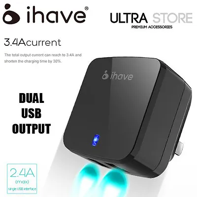 Genuine IHAVE 3.4A Dual 2 USB Port AC Travel Home Wall Charger Adapter AUS Plug • $19