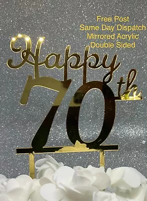 70th Personalised Acrylic Birthday Cake Topper Double Sided Mirrored Finish • £4.99