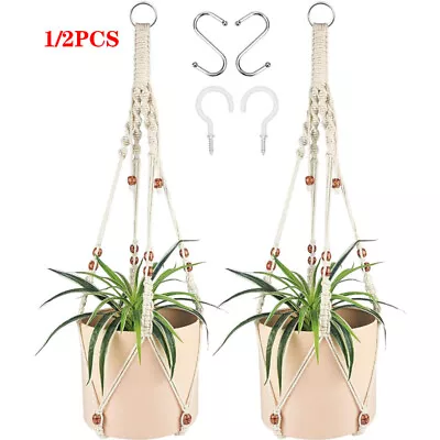 Macrame Plant Hanger Garden Indoor Hanging Planter Basket Rope Pot Holder Decor • £6.89