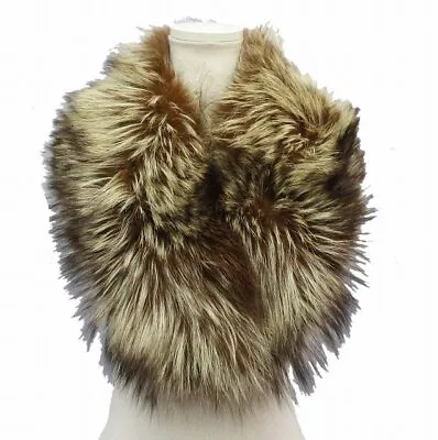 Saga Fox Tippet Fur Collar Clip-On Scarf Stole Shawl White Brown 0903 • $51.12