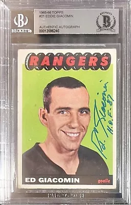 1965-66 Topps #21 Ed Giacomin Rookie RC Signed Auto BAS Authentic HOF • $225