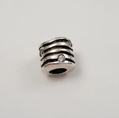 $18.90 • Buy Authentic Pandora Silver & CZ Lines Wavy Lines Tunnel Charm 790182CZ Retired