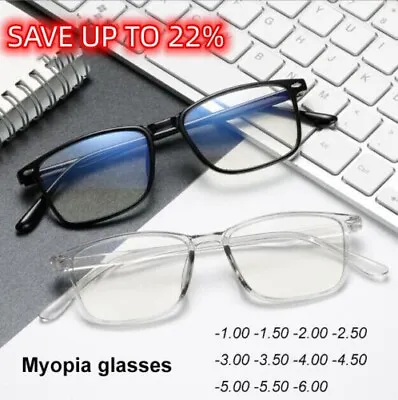 Anti-blue Light Myopia Nearsighted Glasses For Men Women TR90 Square Glasses • $7.01