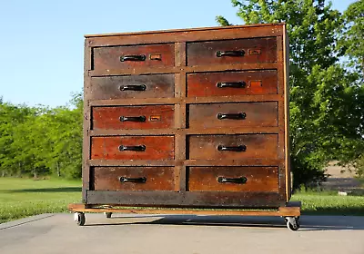 Antique Apothecary Wood Drawer Cabinet Industrial Loft Map File Cabinet Vintage • $2450