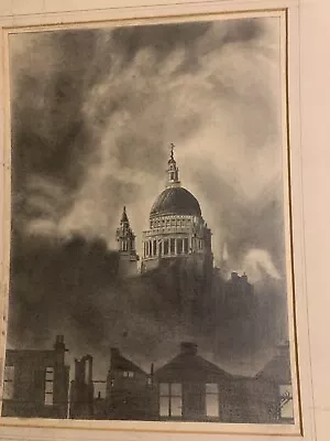 St Pauls Survives London WW2 Era Original Pencil Drawing H C Low 1940s OOAK • £75