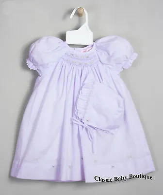 NWT Petit Ami Lavender Multi Smocked Daygown Bonnet 2P PREEMIE Purple Baby Girls • $30.39