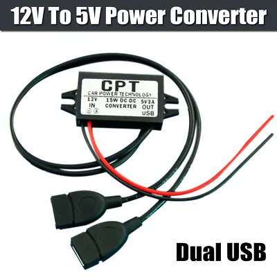 DC 12V To DC 5V 3A Dual USB Power Supply Adapter Converter Connector Charger UK • £5.68