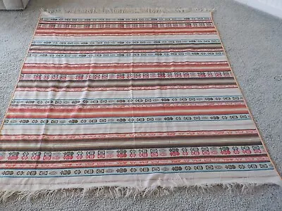 EUC! Vintage Aztec Midwestern Striped Fringed Tablecloth 69 X 58 • $22.77