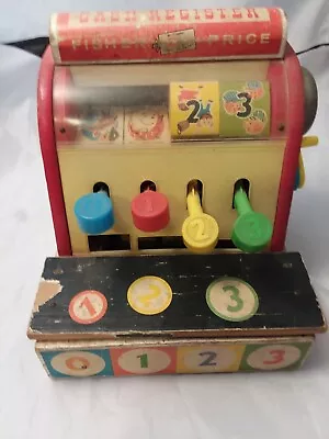 Vintage Fisher Price 8 Inch Wooden Cash Register 1960s Works With Two Coins 972 • $19.95