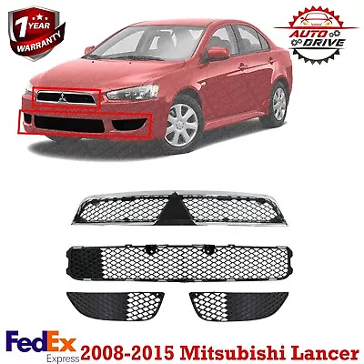 Front Bumper Insert + Upper + Lower Grille Set 4 For 2008-2015 Mitsubishi Lancer • $105.50