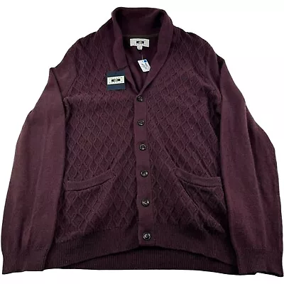 NWT Joseph Abboud Burgundy Cotton Nylon Wool Cardigan Sweater Mens Size Large • $49.99