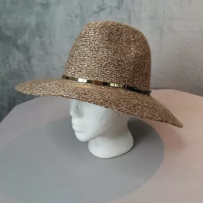 MUD PIE Sun Hat Womens O/S Brown Gold Black Trim Fashion Fedora Coastal Cowgirl • $19.88