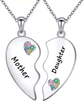 Mother Daughter Necklace Sterling Silver Heart  Halves Matching Pendant Jewelry • $83.67