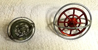 Antique/Vintage Two Toy Spinning Tops/gyros All Metal Silver/red And Gray • $14.50