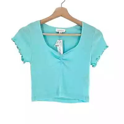 £13.05 • Buy Topshop Rib Ruched Crop Scoop Tee 100% Cotton 