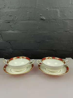 2 X Royal Crown Derby Cloisonne A1317 Soup Coupes Bowls & Stands / Saucers Set • £59.99