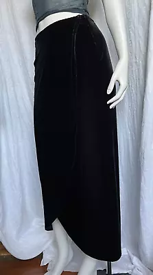 Vintage 90s Black Velvet Long Skirt Pencil Wrap Tulip Hem Gothic Grunge Sml USA • $17