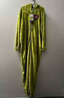 Dr Seuss The Grinch Mens Body Suit Smooth Zip Up Hooded Pajama Size XL • $25.95