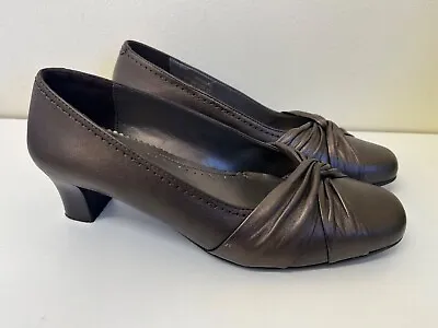 Hotter Enshrine Pewter Genuine Leather 2” Heel Court Shoes Womens UK 5 EU 38 • £15