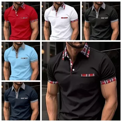 Polo T Shirt Men Button Up Collar Fashion Golf Pocket Short Sleeve Sports Trendy • $27.86