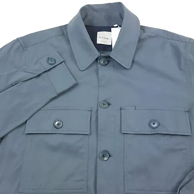 $495 Paul Smith Organic Cotton Slim Fit Shirt Jacket Mens Size Large Blue Gray • $187.49