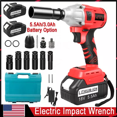 650N.M Cordless Electric Impact Wrench Gun 1/2'' High Power Driver W/2X Battery • $33.99