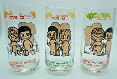 Set Of 3 Vintage ”Love Is..  Drinking Glasses Kim Casali 1975 Los Angeles Times • £31.37