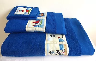 NAUTICAL Tug Fishing Boats Lighthouse - 3 Piece Bath Hand Towel & Face Cloth #3 • £23.45