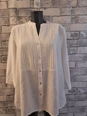 Ladies White Size 12 JAEGER  Blouse Cotton/linen Blend- CG S46 • £10.72