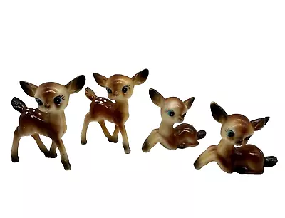 Vintage Anthropomorphic Fawn Deer Plastic Figurine Blue Eyes Family Set Of 4 • $129.95