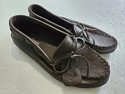 Dark Brown Minnetonka Genuine Moose Leather 892 Moccasins Shoes Men's Size 11 • $29.80