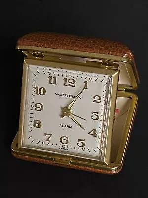 Vintage Retro 70’s WESTCLOX Travel Fold Out Alarm Clock Leather Case Works! • $24.50