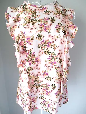 Atmosphere Women's Pink Floral Sleeveless Frill Front Zip Back Top Size 8 • £5.99