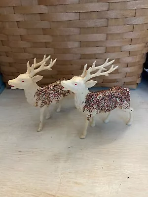 Pair Of Vintage Plastic Glittered Deer • $12.99