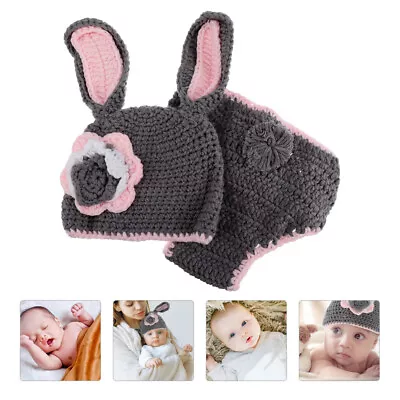  Knitted Bunny Costume Baby Hat Clothes Newborn Photo Props Rabbit • £8.57