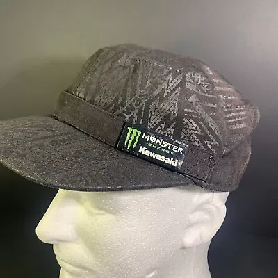 Kawasaki Monster Energy Racing Cap Military-Style Hat Black Metal Accent LX • $24.95