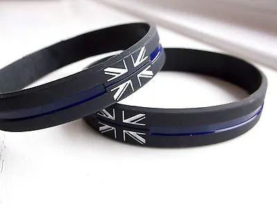 £4.50 • Buy Thin Blue Line Union Jack Uk Gb Police Officer Mourning Badge Wristband Bracelet