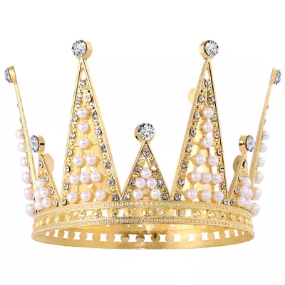 Mini Gold Crown Cake Topper Pearl Rhinestone Queen Princess Crown For Wedding- • $13.28