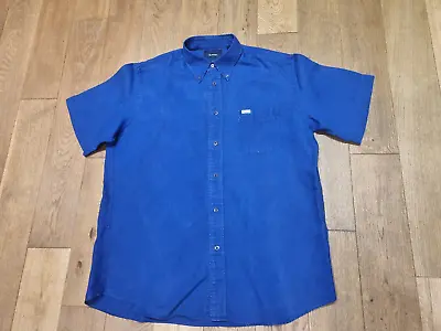 FACONNABLE CLASSIC Mens 100% Linen Short Sleeve Blue Shirt Size L • £18.99