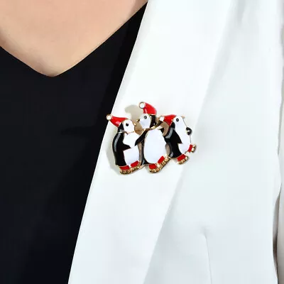 Cartoon Enamel Lovely Three Penguins Skate Brooch Pin Badge Christmas Jewellery • $2.98