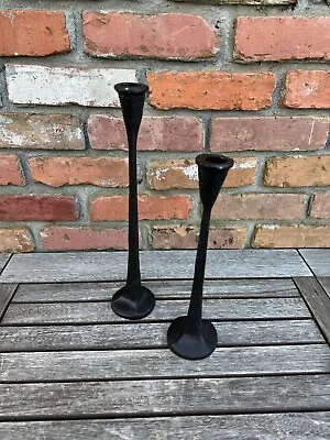 Pottery Barn Rena Taper Cast Iron Candle Holders  Set Of 2 Black Scuffed NWOB • $39.95